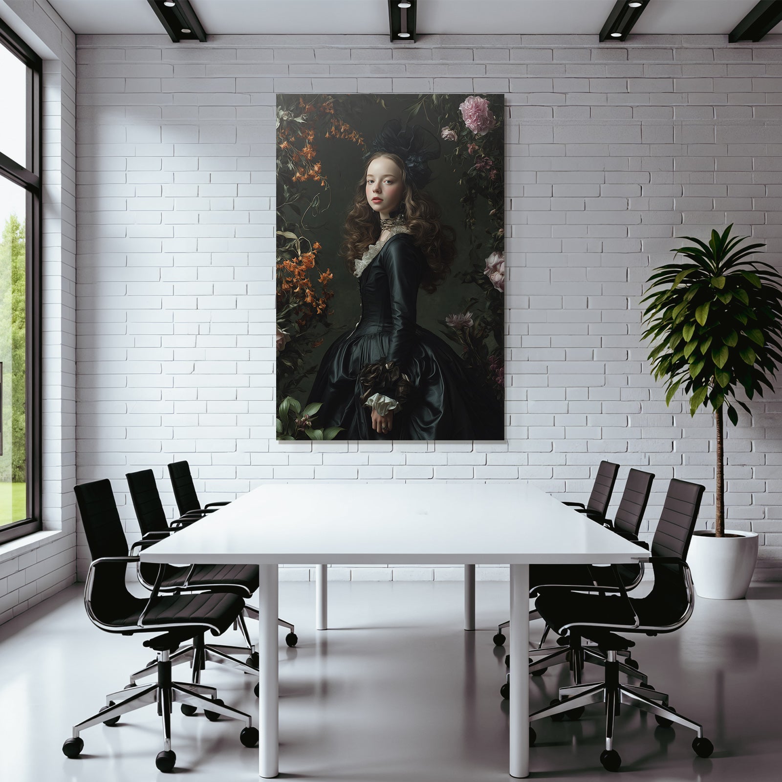 Elegante Junge Frau Mit Blumen Im Hintergrund