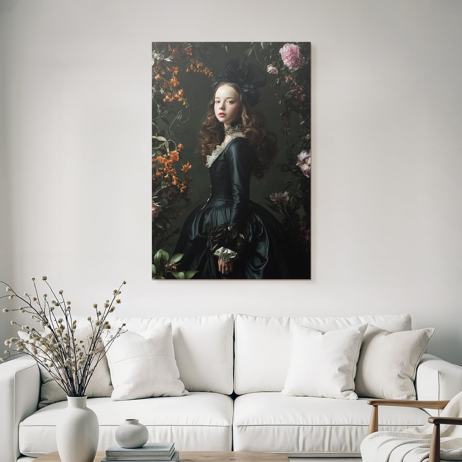 Elegante Junge Frau Mit Blumen Im Hintergrund