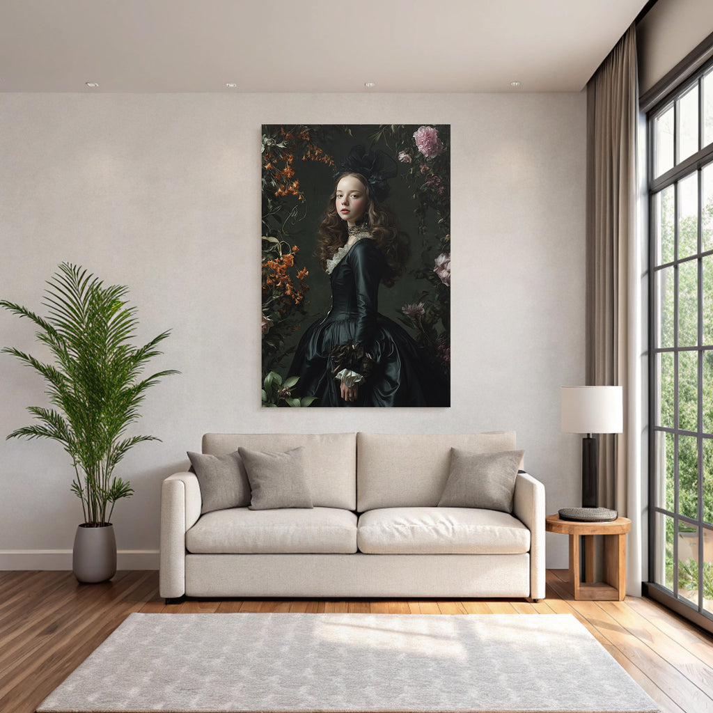 Elegante Junge Frau Mit Blumen Im Hintergrund