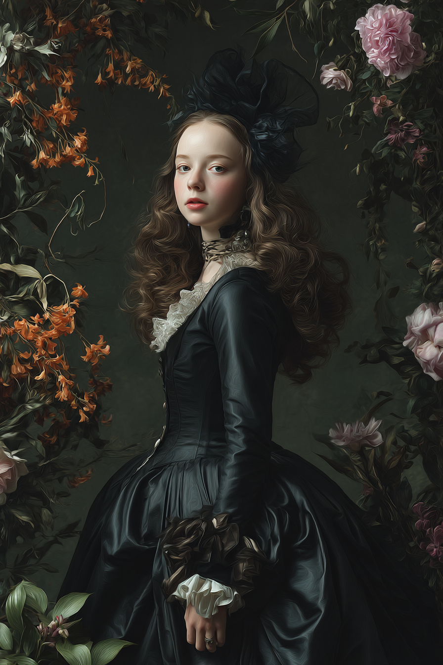Elegante Junge Frau Mit Blumen Im Hintergrund | Klassisch | Einrichtungsstile