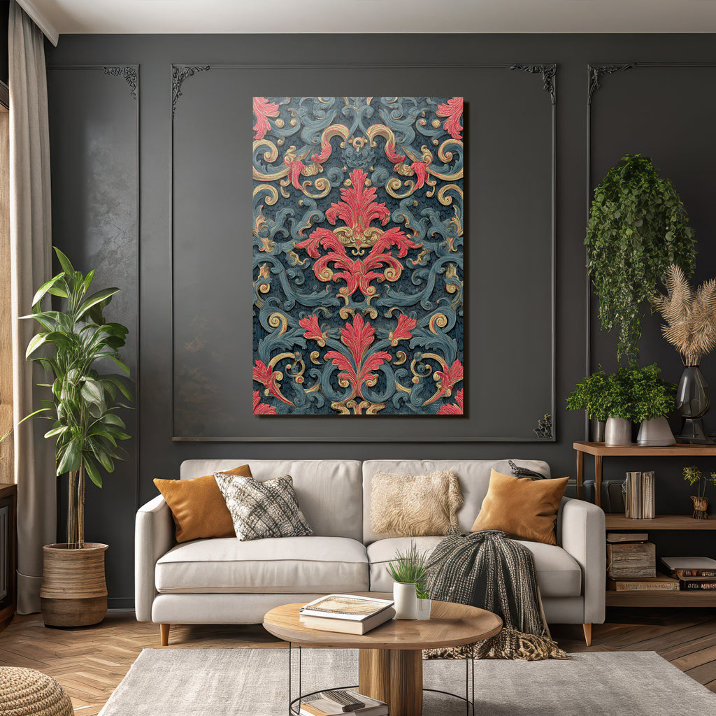 Elegantes Muster Baroque Design Blau Rot Gold