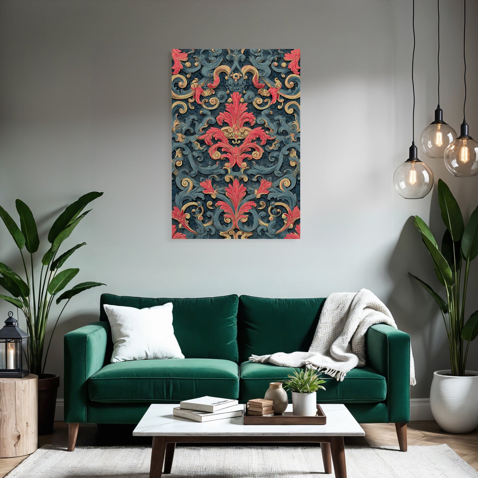 Elegantes Muster Baroque Design Blau Rot Gold