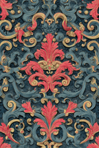 Elegantes Muster Baroque Design Blau Rot Gold | Klassisch | Einrichtungsstile