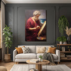 Er Kuenstler Im Roten Gewand Mit Easel Kuestenlandschaft