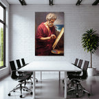Er Kuenstler Im Roten Gewand Mit Easel Kuestenlandschaft