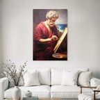 Er Kuenstler Im Roten Gewand Mit Easel Kuestenlandschaft