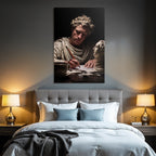 Er Schriftsteller Mit Statue Im Hintergrund Dramatisches Licht