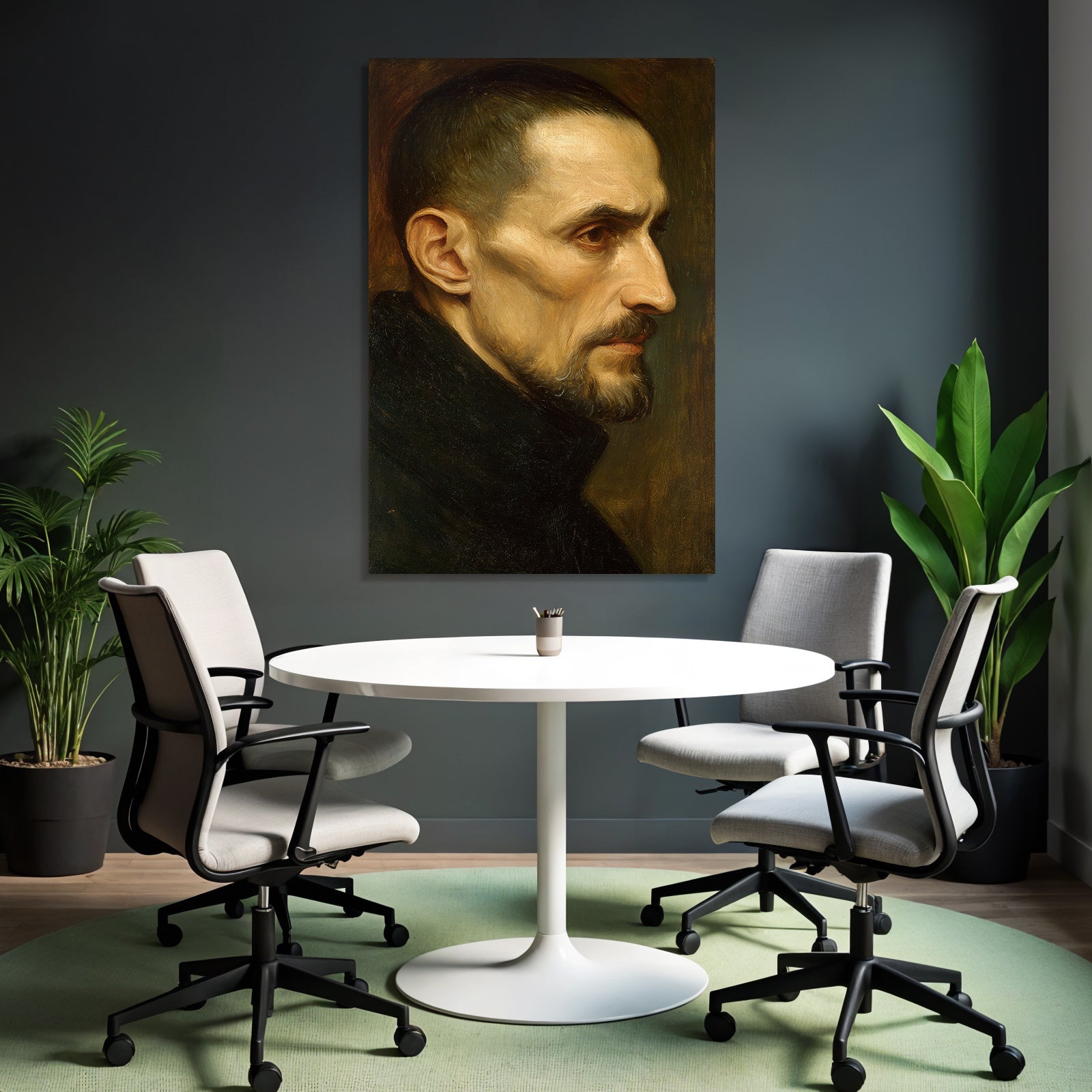 Es Portraet Eines Mannes Mit Somberem Ausdruck
