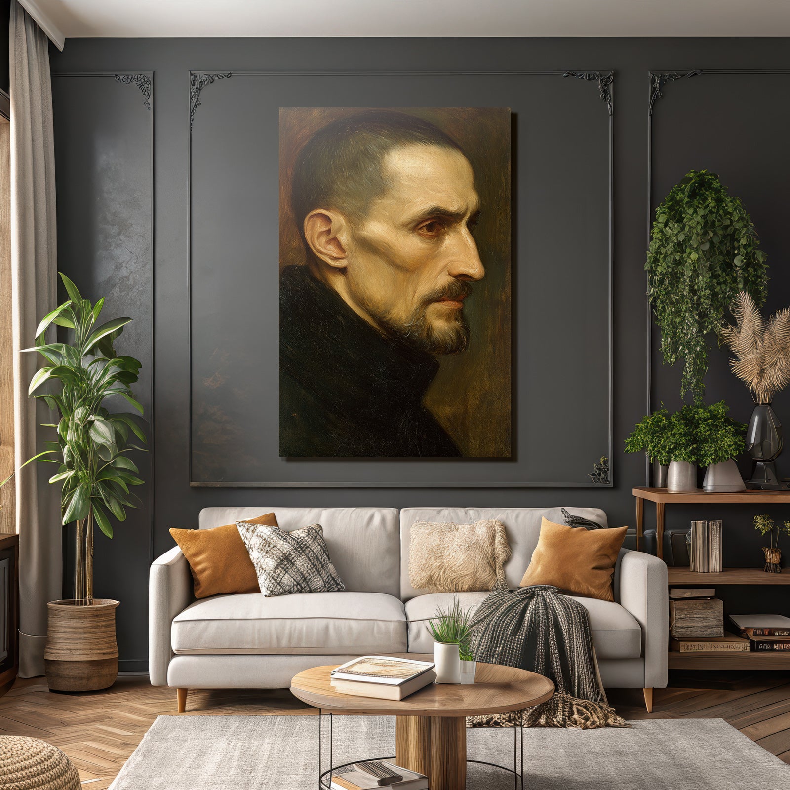 Es Portraet Eines Mannes Mit Somberem Ausdruck