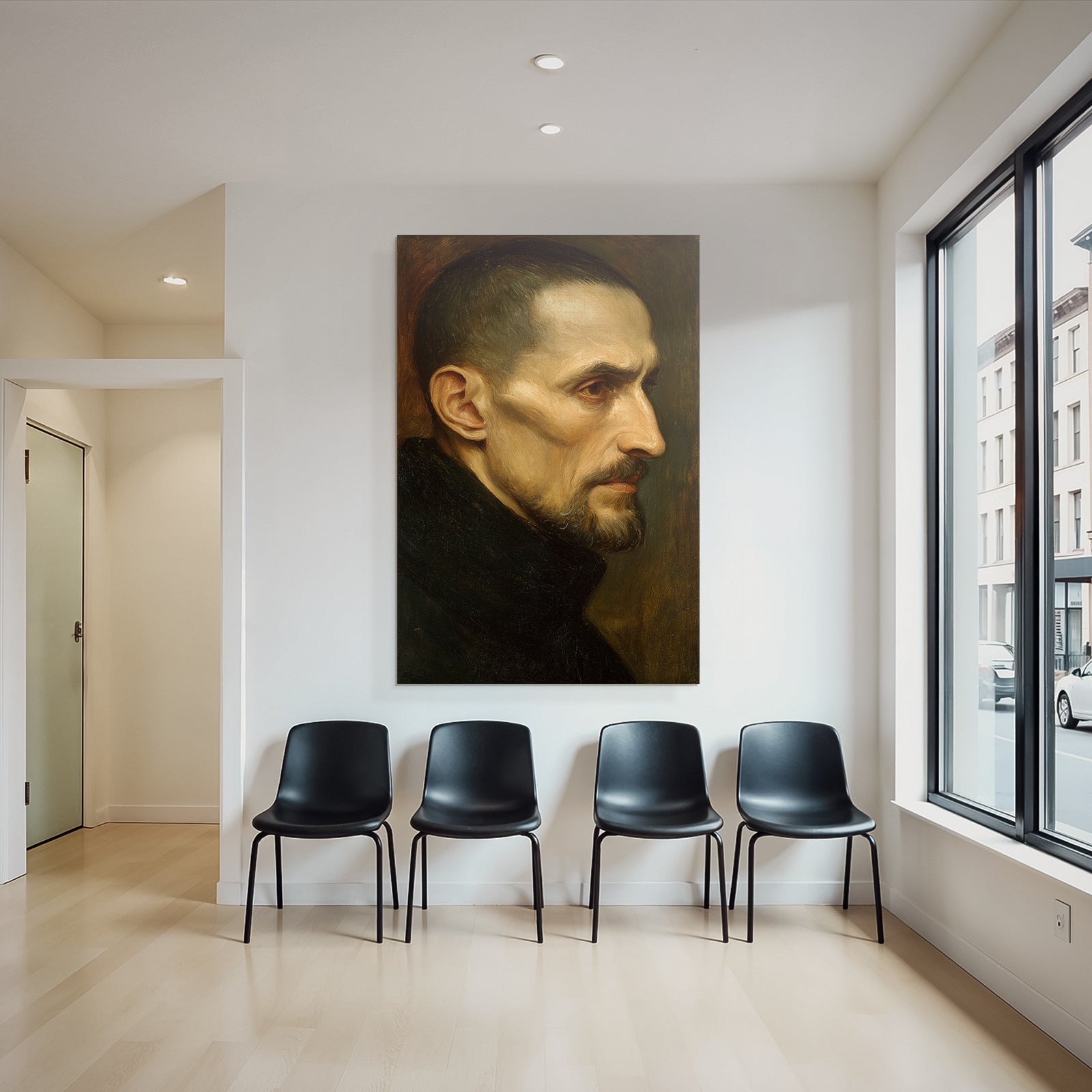 Es Portraet Eines Mannes Mit Somberem Ausdruck