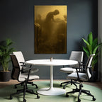 Figur Im Nebligen Laendlichen Raum Mit Tieren Goldene Atmosphaere