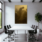 Figur Im Nebligen Laendlichen Raum Mit Tieren Goldene Atmosphaere