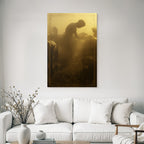 Figur Im Nebligen Laendlichen Raum Mit Tieren Goldene Atmosphaere