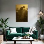 Figur Im Nebligen Laendlichen Raum Mit Tieren Goldene Atmosphaere