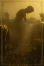 Figur Im Nebligen Laendlichen Raum Mit Tieren Goldene Atmosphaere | Klassisch | Einrichtungsstile