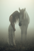 Flaurige Landschaft Frau Horse Zarte Verbindung Im Nebel | Klassisch | Einrichtungsstile