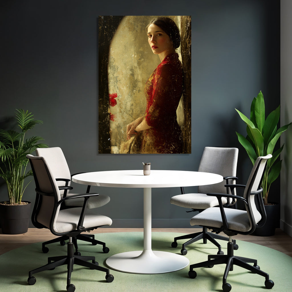 Woman Portrait Red Dress Vintage Style