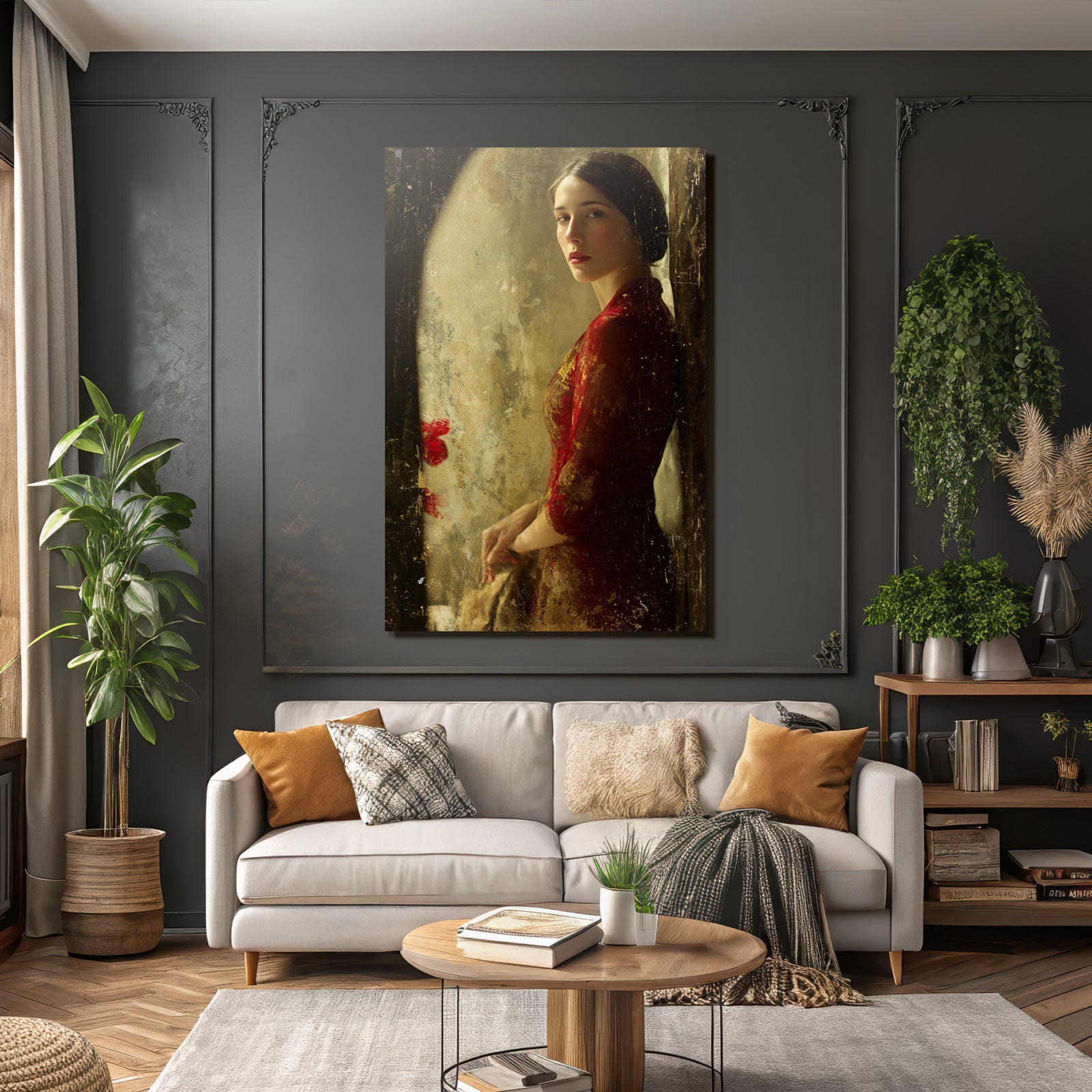 Frau Portrait Rot Gewand Vintage Stil