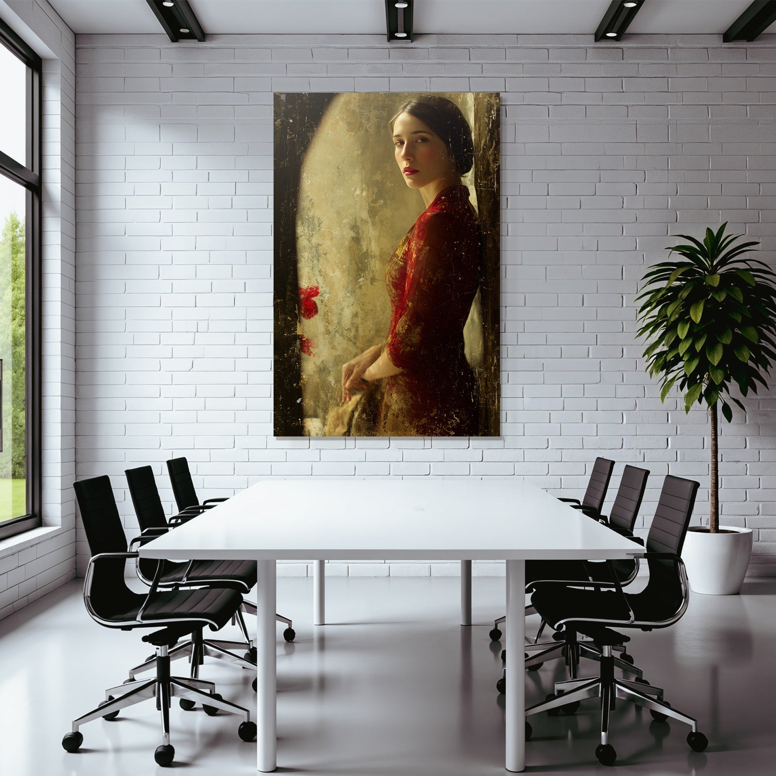 Frau Portrait Rot Gewand Vintage Stil