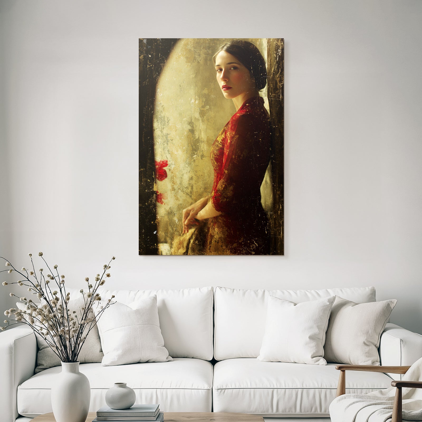 Frau Portrait Rot Gewand Vintage Stil