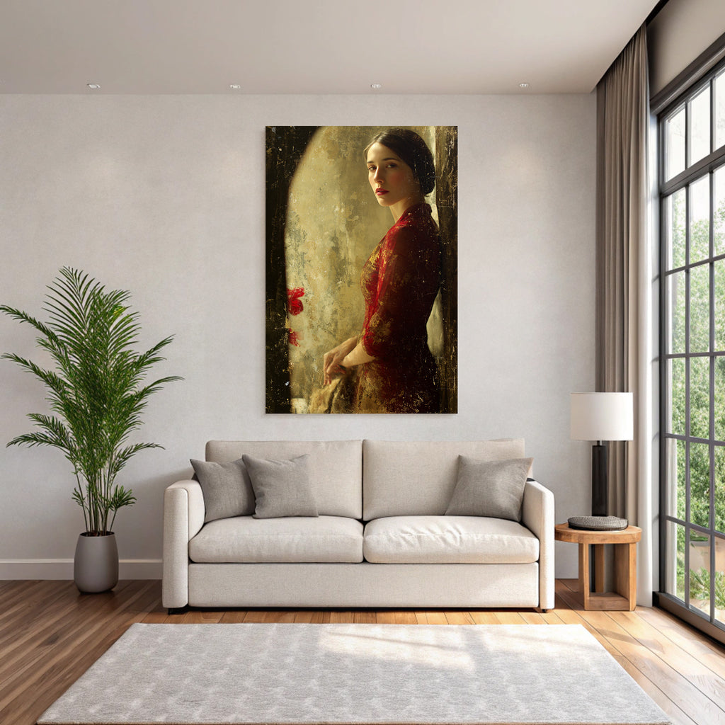 Woman Portrait Red Dress Vintage Style