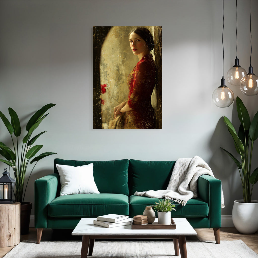 Woman Portrait Red Dress Vintage Style