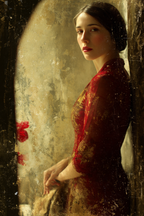 Frau Portrait Rot Gewand Vintage Stil | Klassisch | Einrichtungsstile