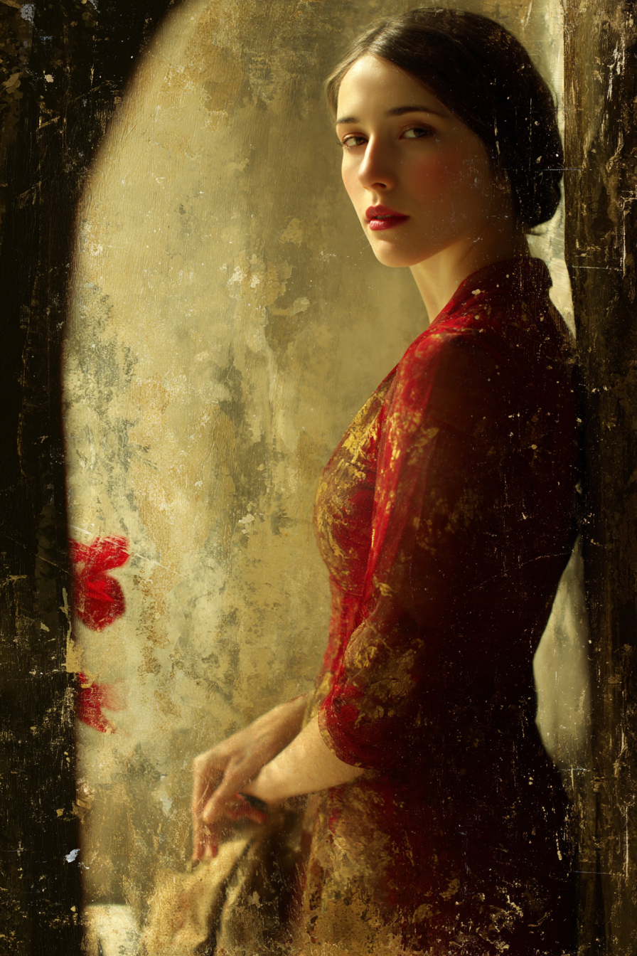 Frau Portrait Rot Gewand Vintage Stil | Klassisch | Einrichtungsstile