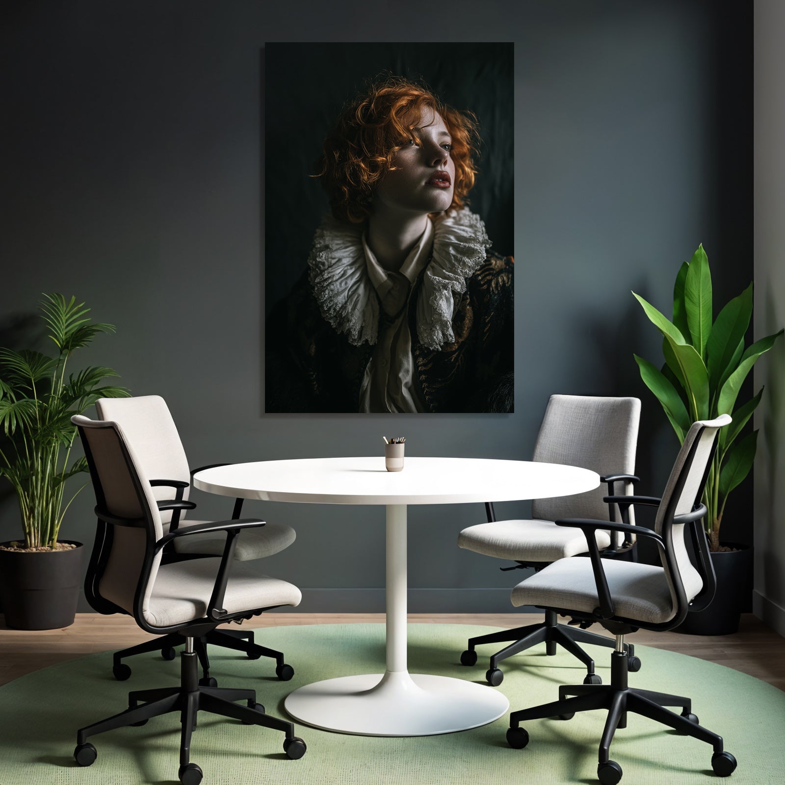 Historische Theatrale Portrait Mit Roten Locken Und Dekorativem Kragen