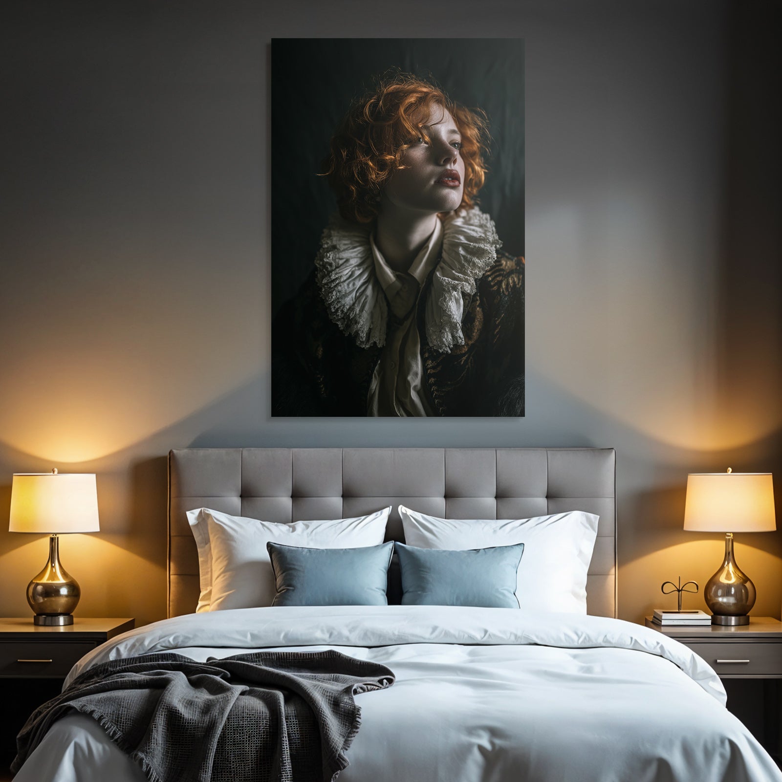 Historische Theatrale Portrait Mit Roten Locken Und Dekorativem Kragen