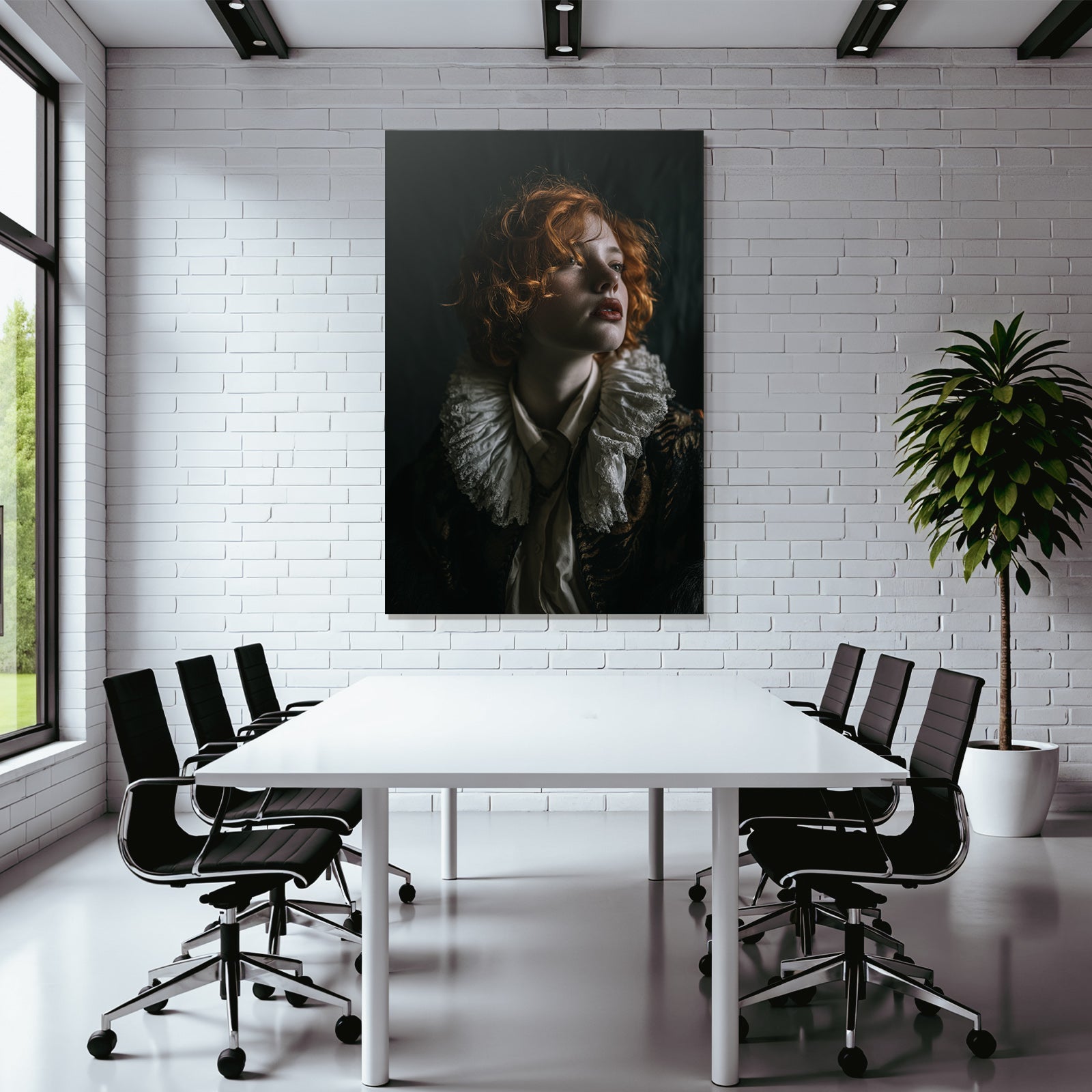 Historische Theatrale Portrait Mit Roten Locken Und Dekorativem Kragen