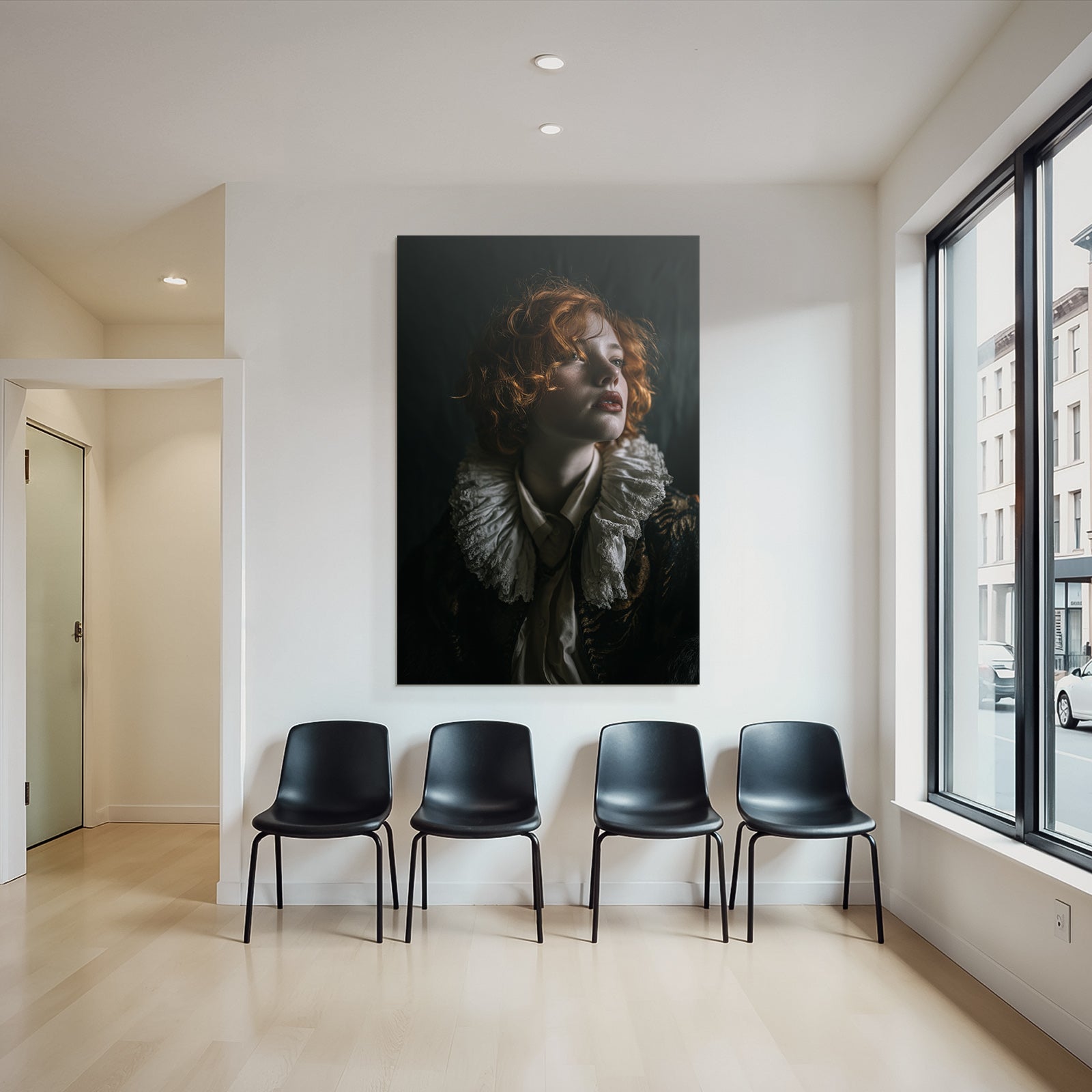 Historische Theatrale Portrait Mit Roten Locken Und Dekorativem Kragen