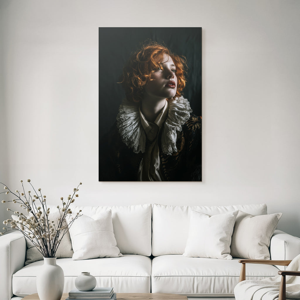 Historische Theatrale Portrait Mit Roten Locken Und Dekorativem Kragen