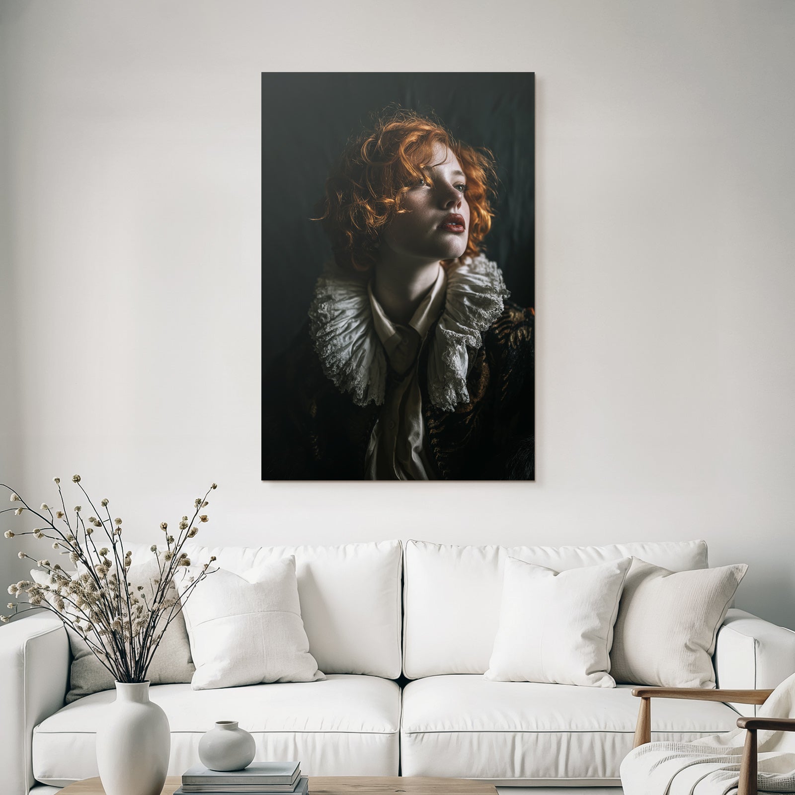 Historische Theatrale Portrait Mit Roten Locken Und Dekorativem Kragen