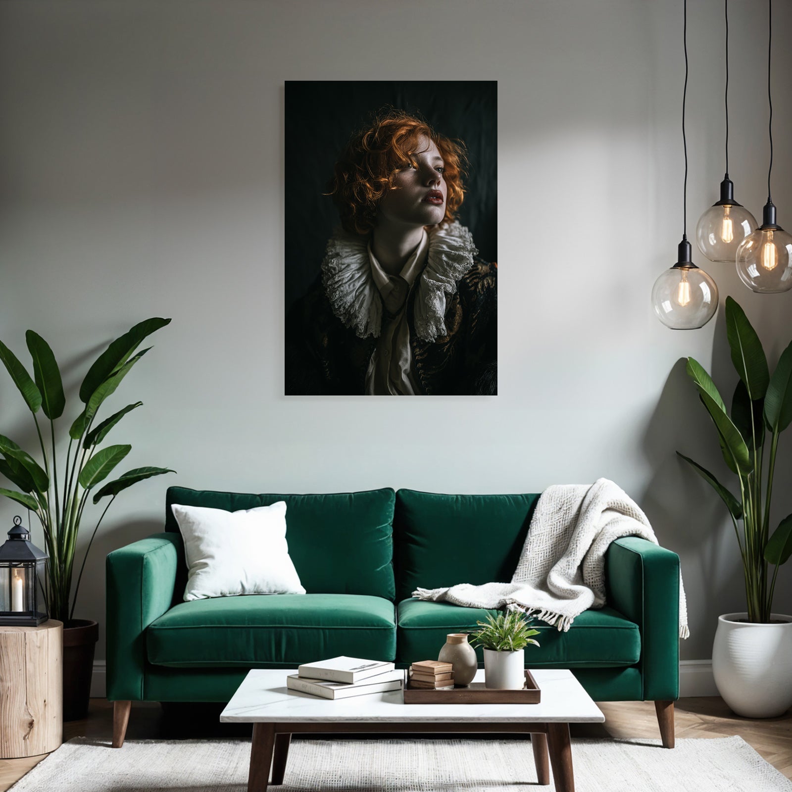 Historische Theatrale Portrait Mit Roten Locken Und Dekorativem Kragen