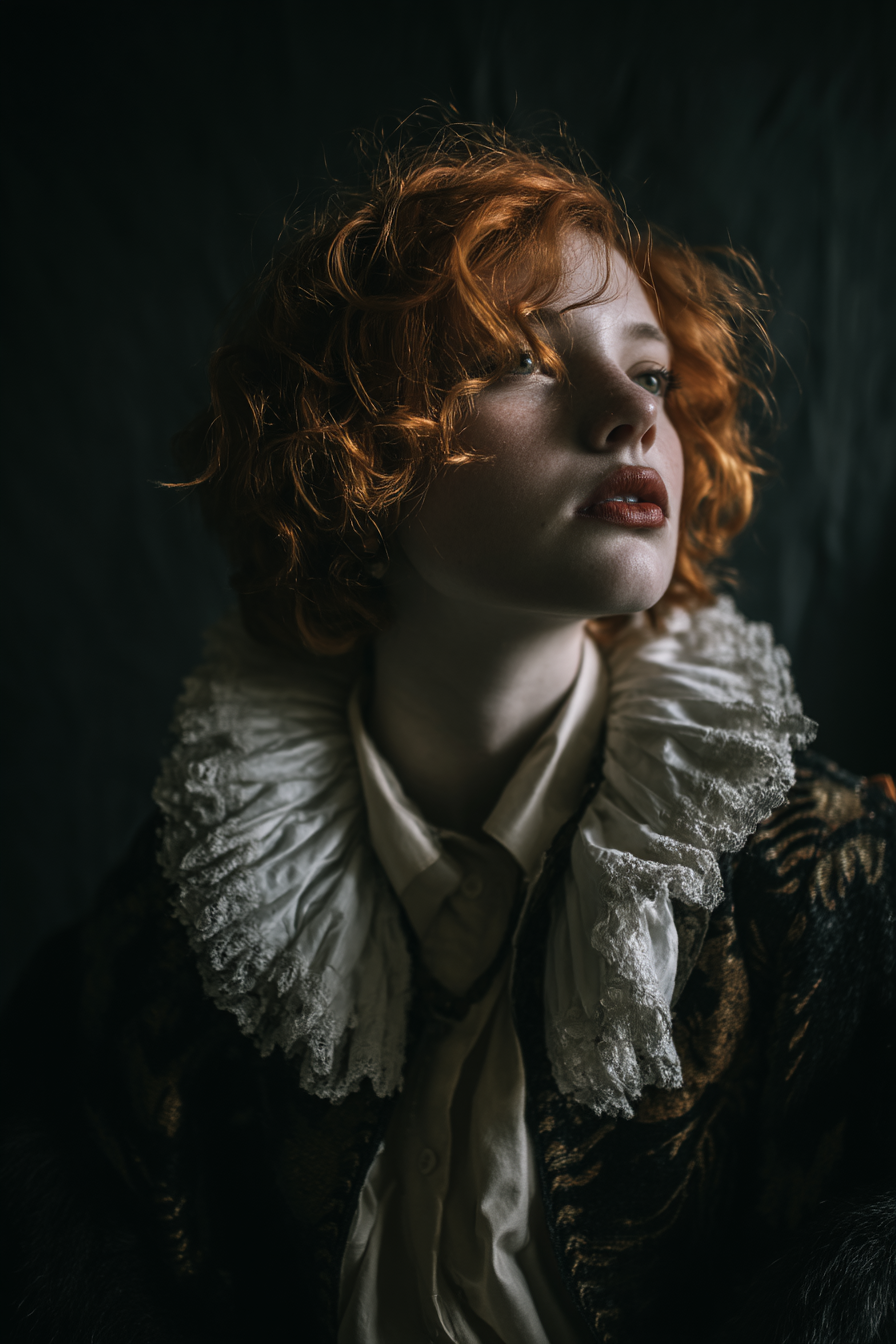 Historische Theatrale Portrait Mit Roten Locken Und Dekorativem Kragen | Klassisch | Einrichtungsstile