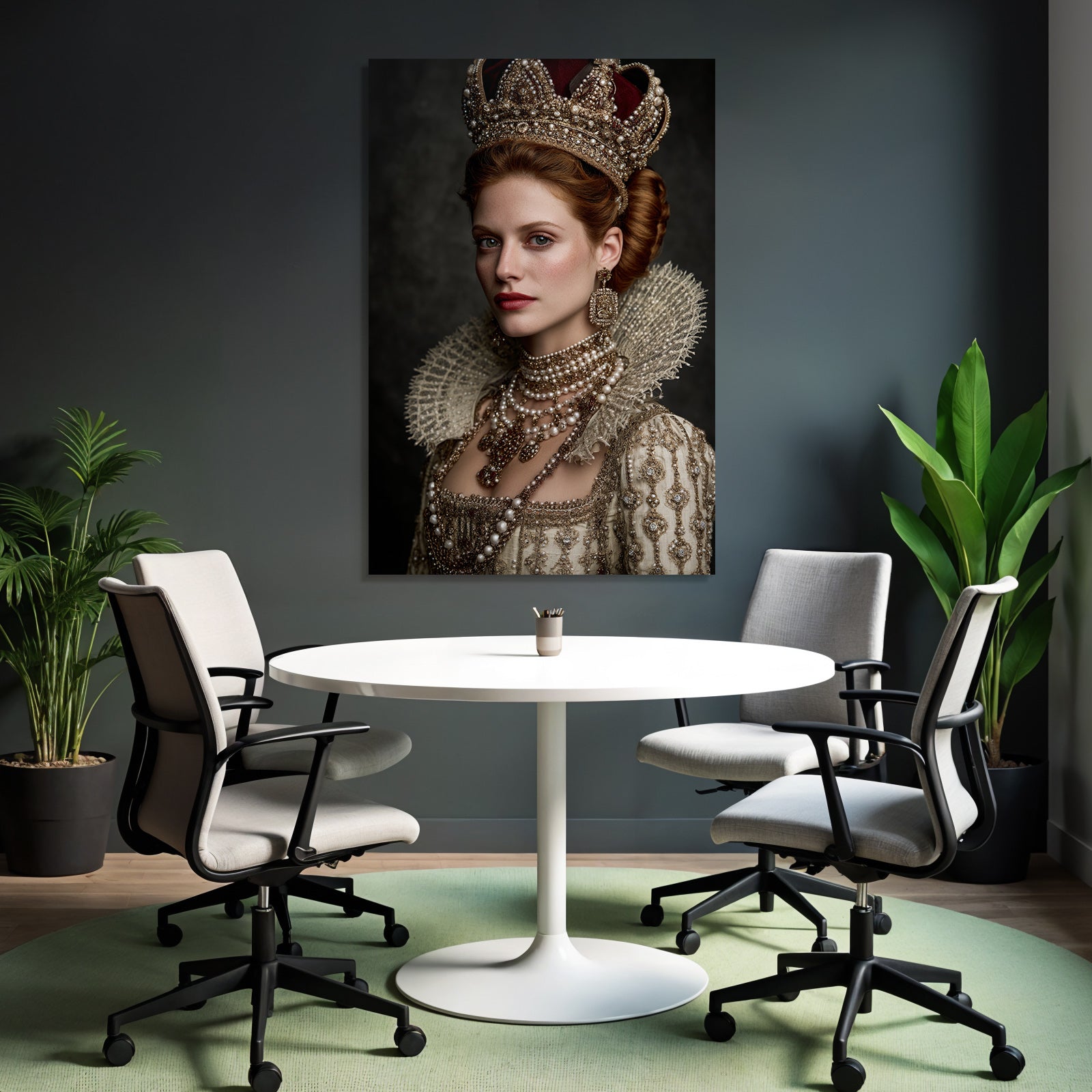 Historisches Kostuem Mit Kronen Und Schmuck In Eleganter Haarstellung