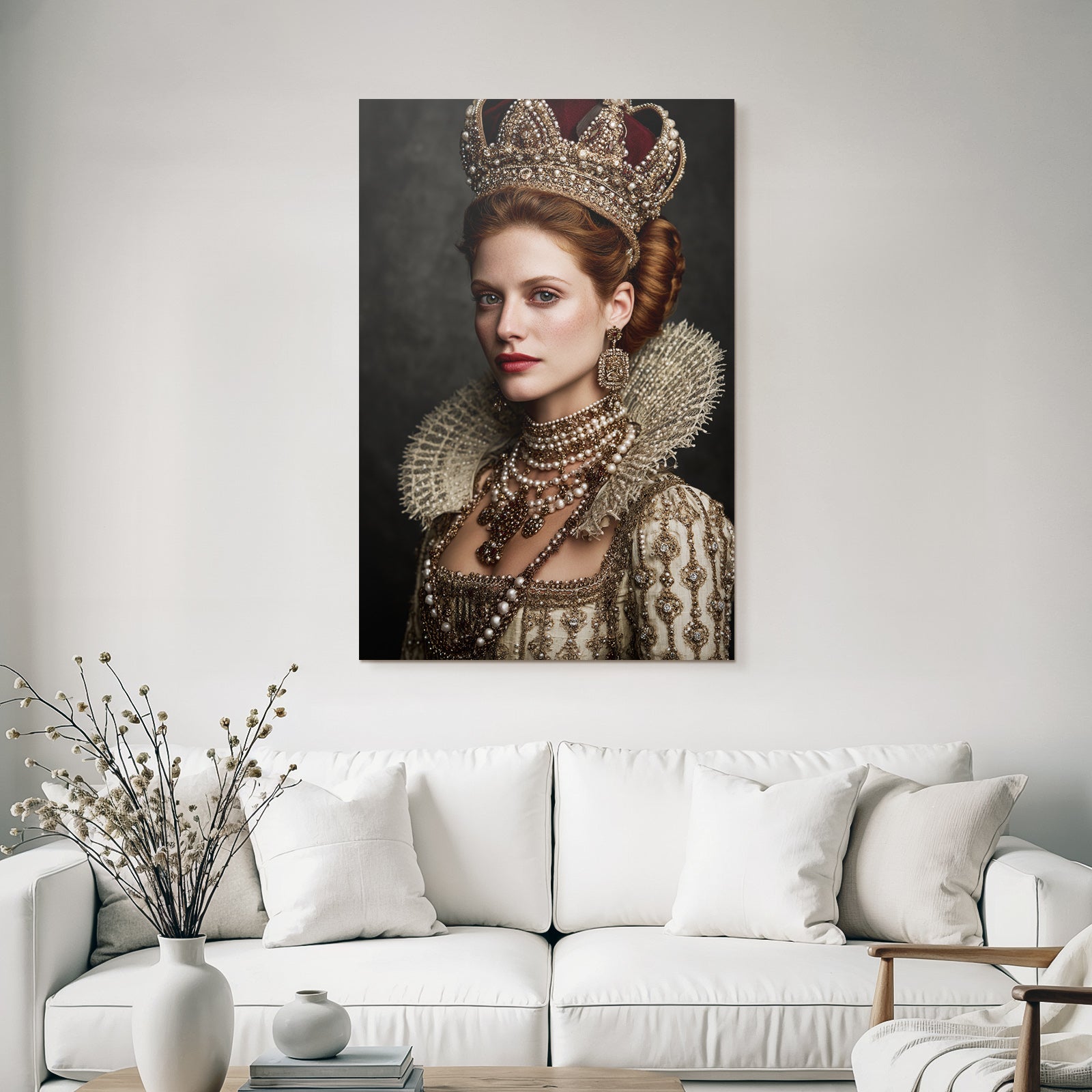 Historisches Kostuem Mit Kronen Und Schmuck In Eleganter Haarstellung