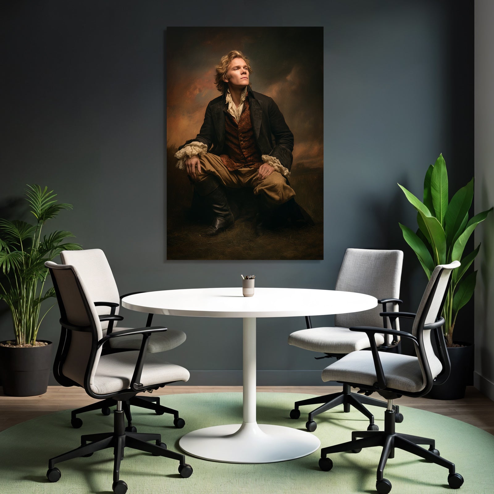 Historisches Portraet Person In Dramatischer Pose Mit Welligem Haar