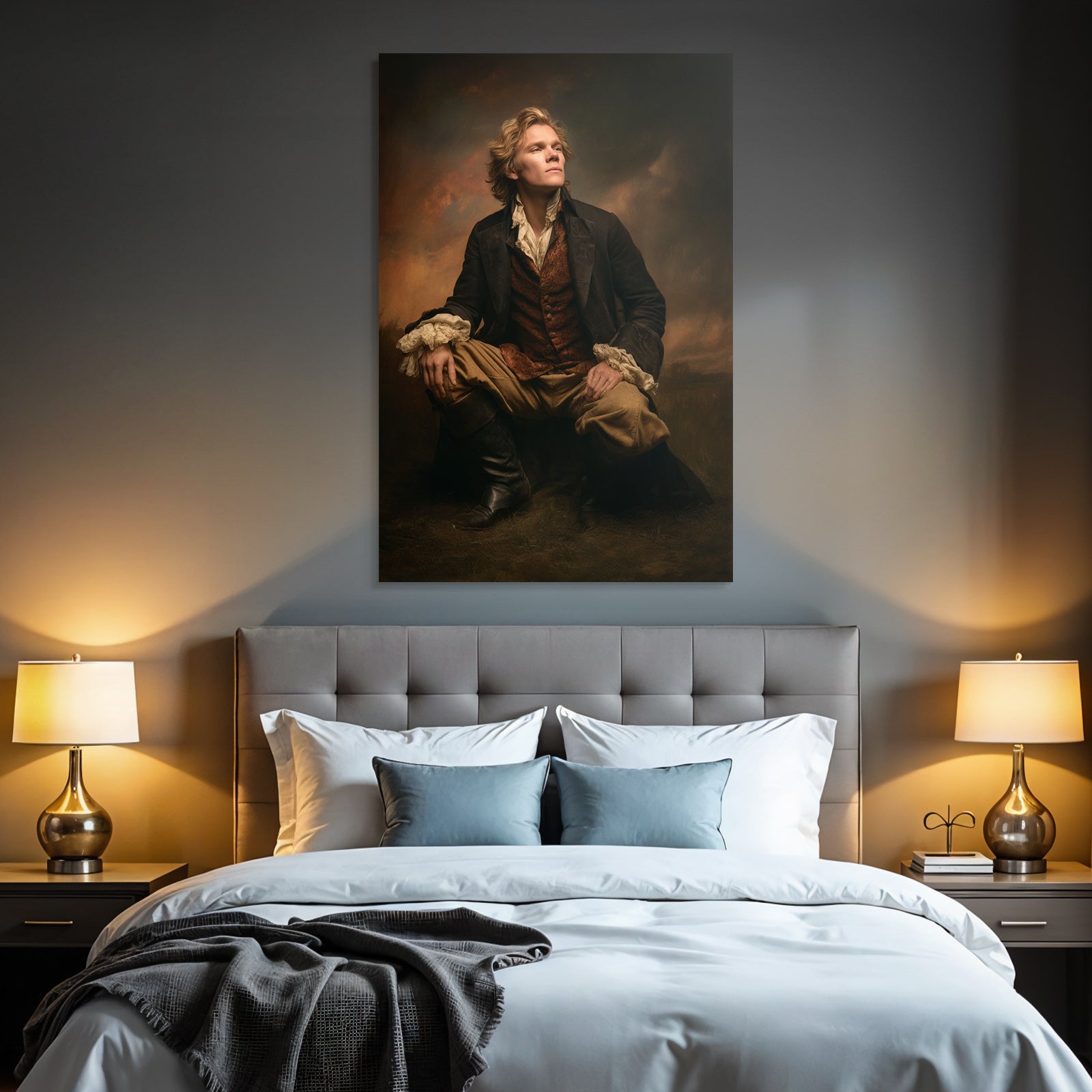 Historisches Portraet Person In Dramatischer Pose Mit Welligem Haar