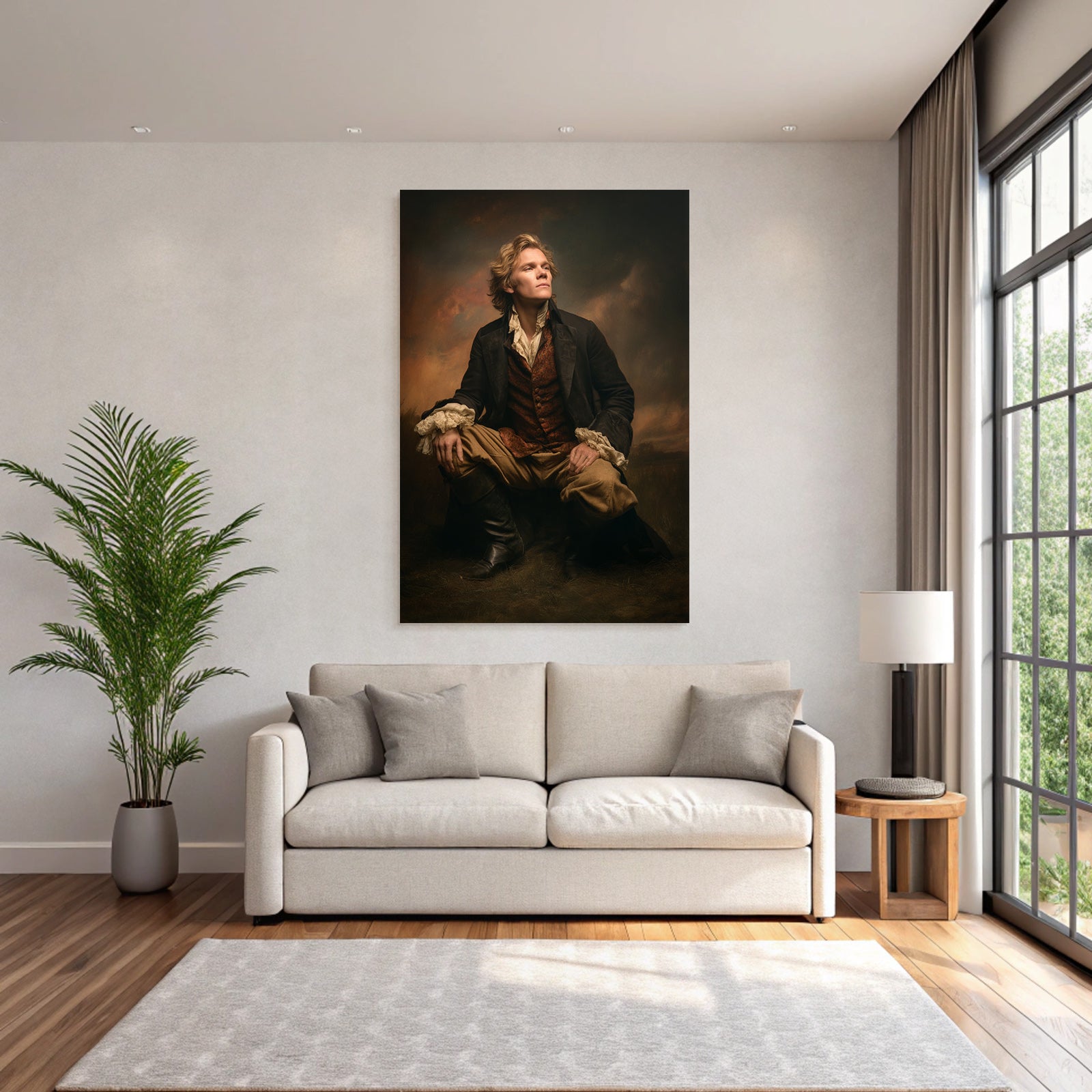 Historisches Portraet Person In Dramatischer Pose Mit Welligem Haar