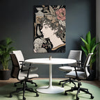 Juenger Mann Mit Locken Blumen Und Klaasischen Elementen