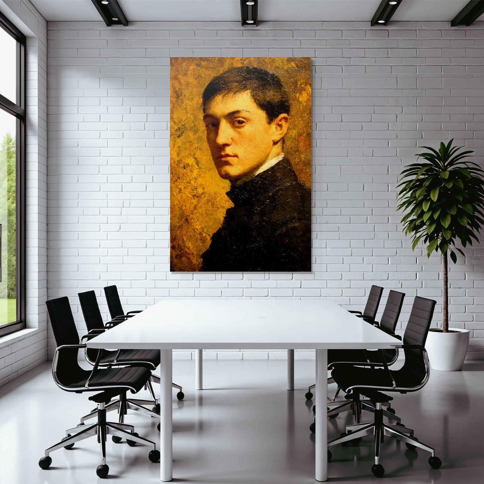 Jung Mann Portrait Warme Farben Dunkle Kleidung