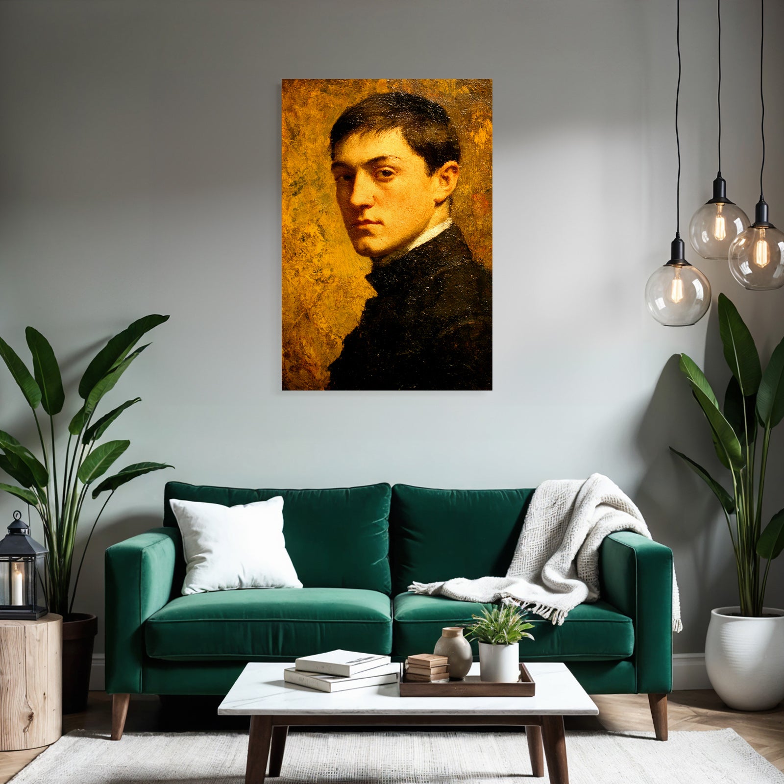 Jung Mann Portrait Warme Farben Dunkle Kleidung