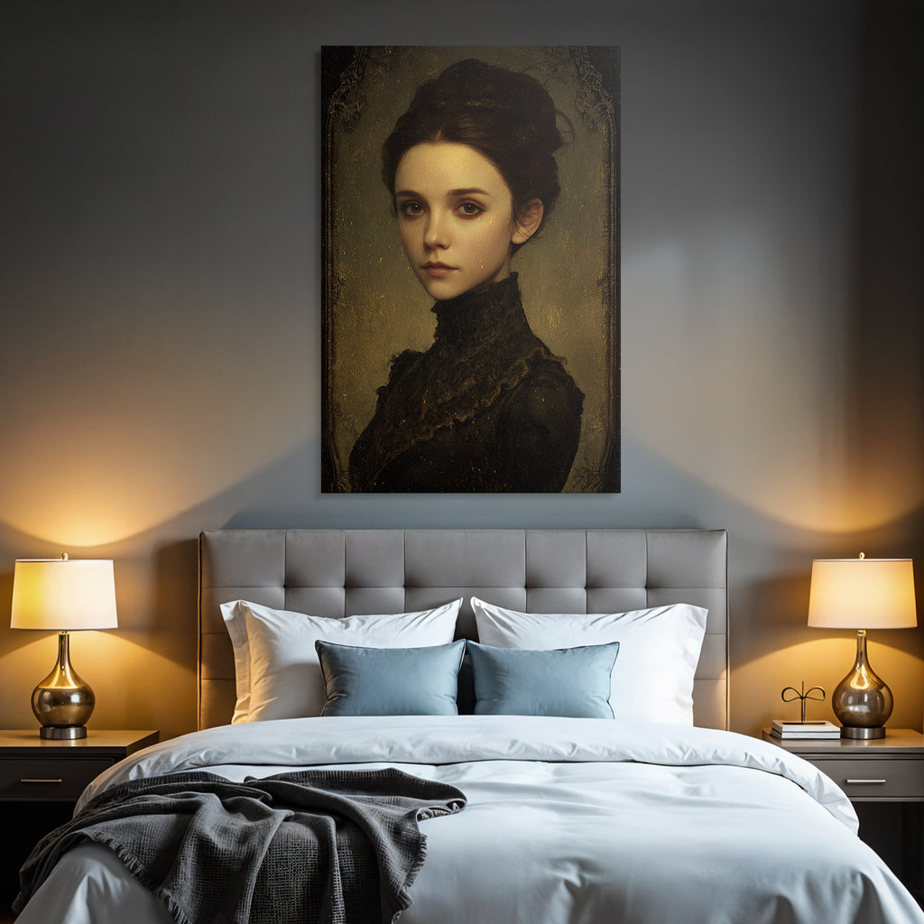 Young Woman Elegant Portrait Vintage Style Dark Dress