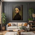 Young Woman Elegant Portrait Vintage Style Dark Dress