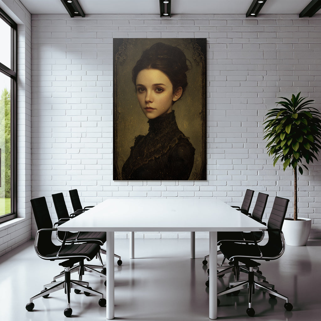 Young Woman Elegant Portrait Vintage Style Dark Dress