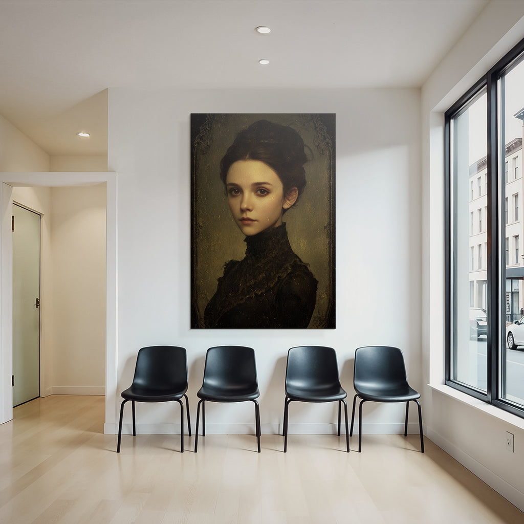 Young Woman Elegant Portrait Vintage Style Dark Dress