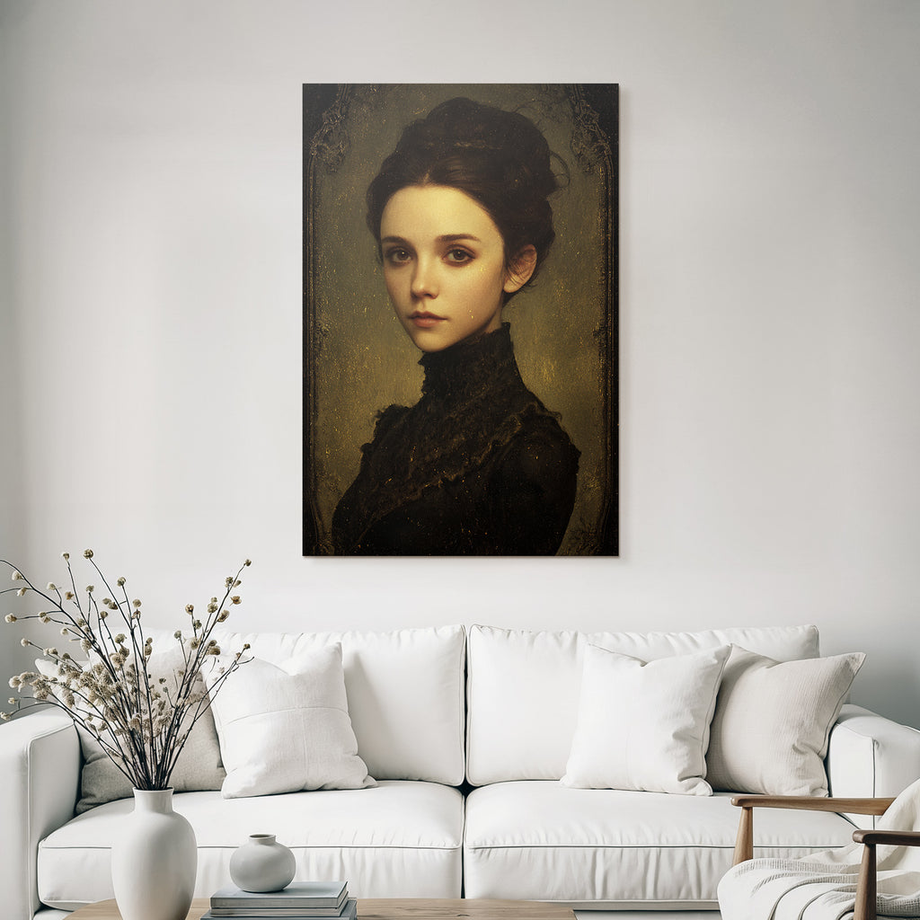 Young Woman Elegant Portrait Vintage Style Dark Dress