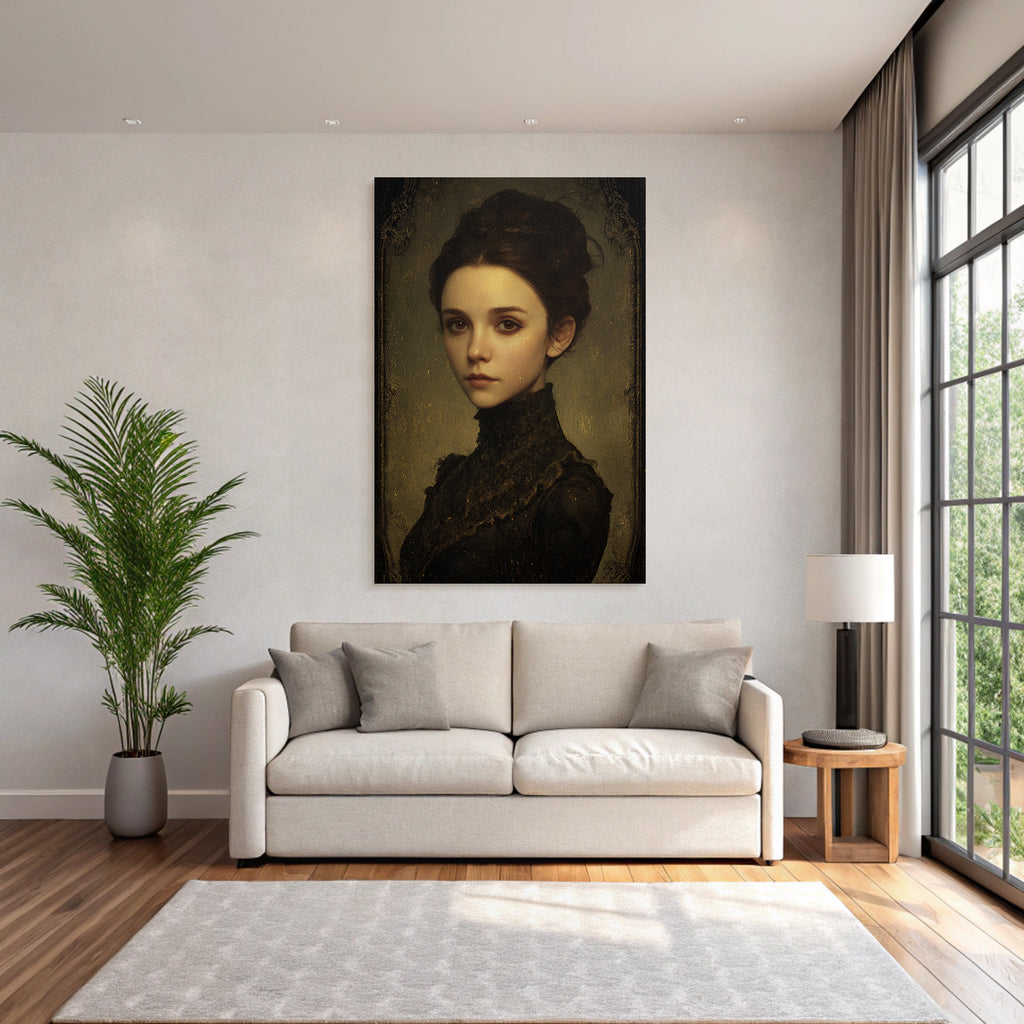 Young Woman Elegant Portrait Vintage Style Dark Dress